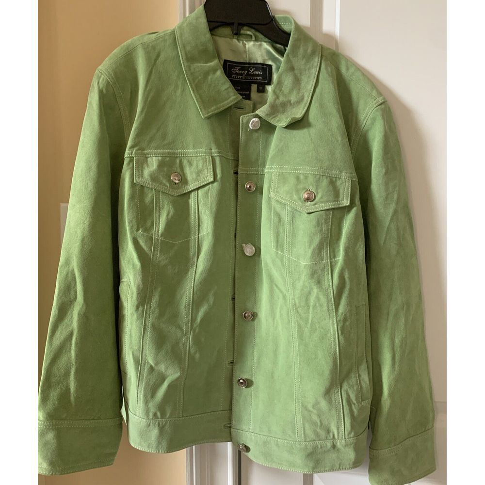 Terry Lewis Luxuries‎ Suede Leather Trucker Jacket Women's Size 1X Green NWT